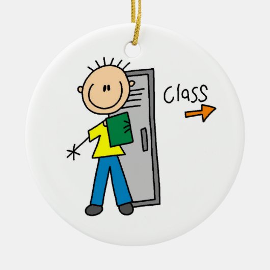 Jongen op school keramisch ornament (Voorkant)