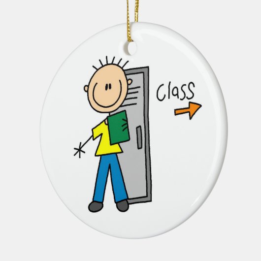 Jongen op school keramisch ornament (Links)