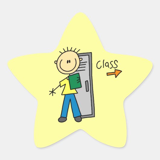 Jongen op school ster sticker (Voorkant)
