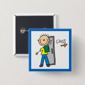 Jongen op school vierkante button 5,1 cm (Voorkant /achterkant)