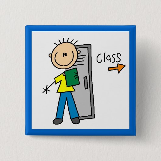 Jongen op school vierkante button 5,1 cm (Voorkant)