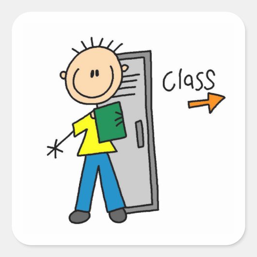 Jongen op school vierkante sticker (Voorkant)