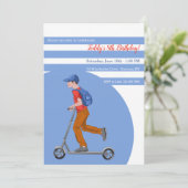Jongen op Scooter Birthday Party Kaart (Staand voorkant)