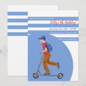 Jongen op Scooter Birthday Party Kaart (Voorkant / Achterkant)