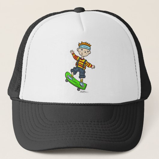 Jongen op skateboard trucker pet (Voorkant)