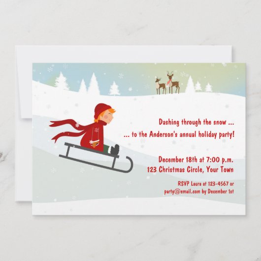 Jongen op Sled, Winter Holiday Uitnodiging (Voorkant)