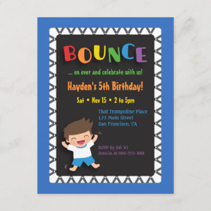 Jongen op Trampoline Kids Birthday Party Invitatio Kaart