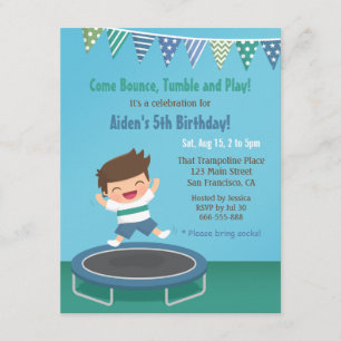 Jongen op Trampoline Kids Birthday Party Invitatio Kaart