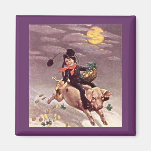  jongen op varken magneet (Voorkant)