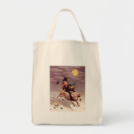  jongen op varken tote bag