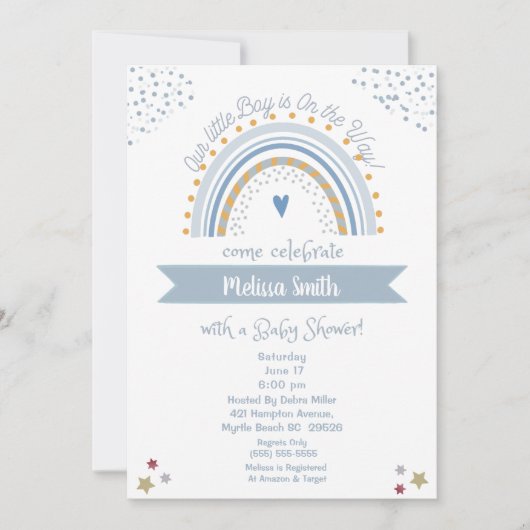 Jongen op Way Rainbow Baby shower Invitation Kaart (Voorkant)