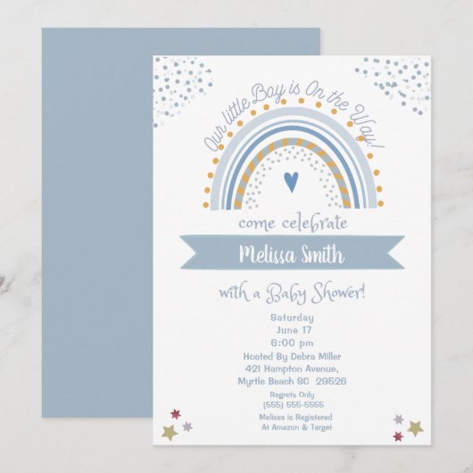 Jongen op Way Rainbow Baby shower Invitation Kaart (Voorkant / Achterkant)