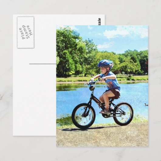 Jongen op zijn fiets briefkaart (Voorkant / Achterkant)