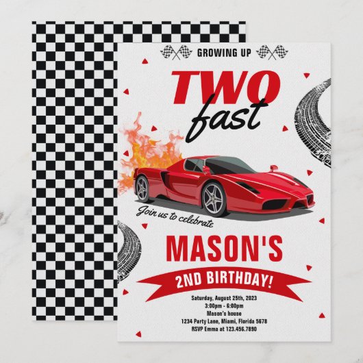 Jongen opgroeien twee snelle race auto 2e verjaard kaart (Voorkant / Achterkant)