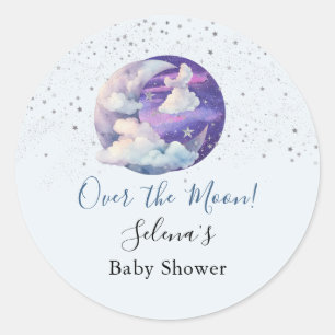 Jongen Over de Maan Moderne Baby Shower Ronde Sticker