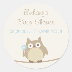 Jongen Owl Baby shower Dank je Ronde Sticker