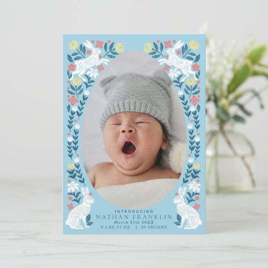 Jongen Paasei Baby Foto Geboorte Aankondiging Kaar (Staand voorkant)