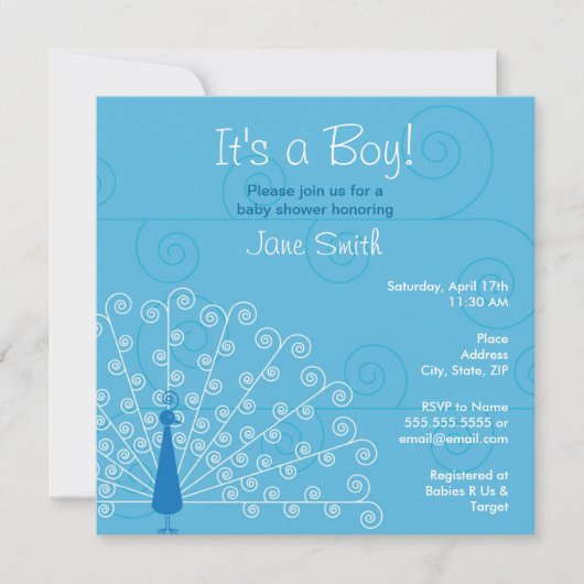  Jongen Pacock Baby shower Uitnodiging (Voorkant)