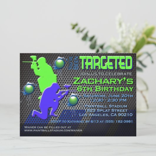 Jongen Paintball Birthday Invitation Kaart (Staand voorkant)