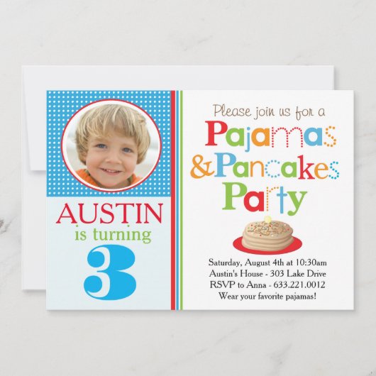 Jongen Pancakes & Pajamas Party Invitation (Foto) Kaart (Voorkant)