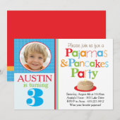 Jongen Pancakes & Pajamas Party Invitation (Foto) Kaart (Voorkant / Achterkant)