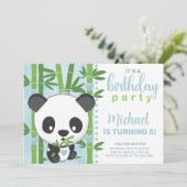 Jongen panda beer uitnodiging, uitnodiging. kaart (Staand voorkant)