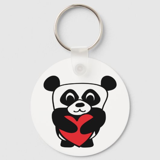 Jongen Panda met Big Red Heart Sleutelhanger (Voorkant)