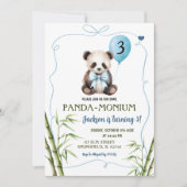 Jongen Panda met Bow Blue Handgetrokken Verjaardag Kaart (Voorkant)