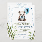 Jongen Panda met Bow Blue Handgetrokken Verjaardag Kaart (Voorkant / Achterkant)