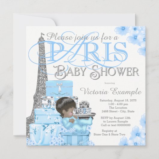 Jongen Paris baby shower uitnodigingen (Voorkant)