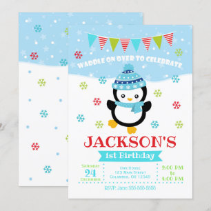 Jongen Penguin Birthday Invitation / Waddle On Ove Kaart