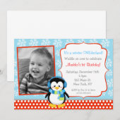 Jongen Penguin Winter Birthday Invitations Kaart (Voorkant / Achterkant)
