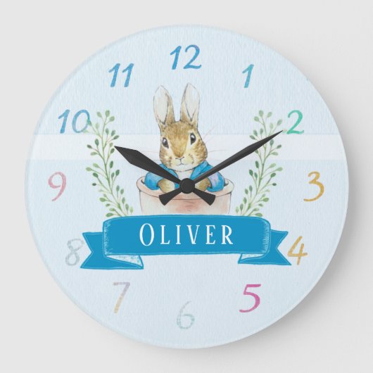 Jongen Peter Rabbit Blue Custom Large Clock Grote Klok (Voorkant)