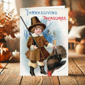  jongen Pilgrim en Thanksgiving Turkije Feestdagen Kaart