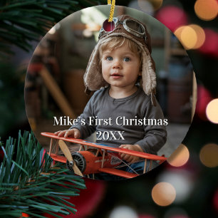 Jongen Piloot Vliegtuig Luchtvaart Lieve Foto Kers Keramisch Ornament