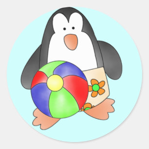 Jongen Pinguïn bij Strand Tshirts en geschenken Ronde Sticker