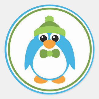 Jongen Pinguïn in blauw en groen Ronde Sticker