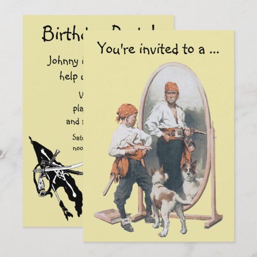  Jongen Pirate met Dog, Child Birthday Party Kaart (Voorkant / Achterkant)