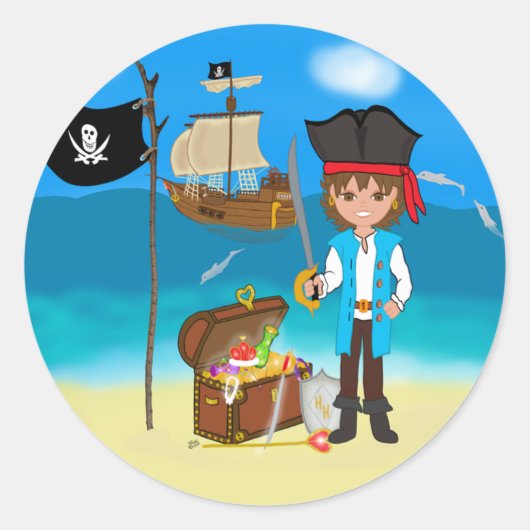 Jongen Pirate met Treasure Chest Stickers (Voorkant)