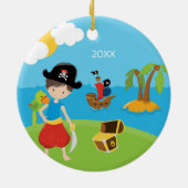 Jongen Pirate met Treasure en Parrot kerst Keramisch Ornament (Achterkant)