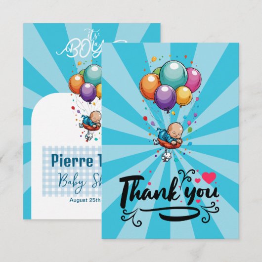 Jongen Platte Bedankkaart (Voorkant / Achterkant)