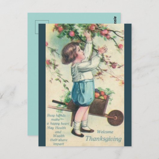  jongen plukken appels Thanksgiving Briefkaart (Voorkant / Achterkant)