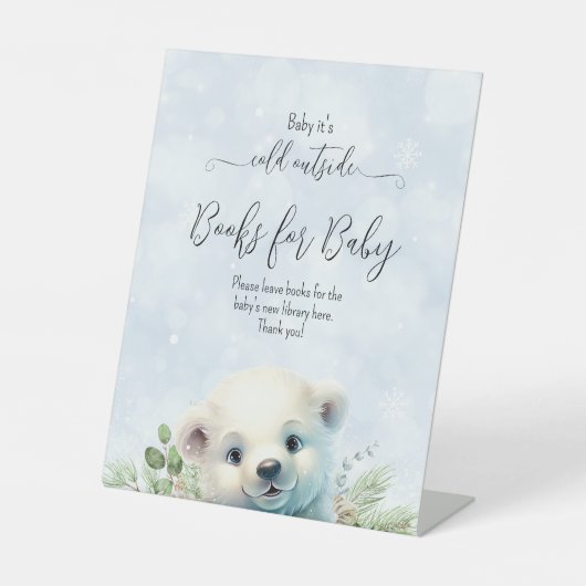 Jongen Polar Beer Blauw Sneeuw Winter Baby shower Reclamebord Met Voetstuk (Voorkant)