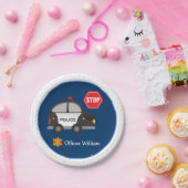 Jongen politieman en Kind blauw Papieren Bordje (Feest)