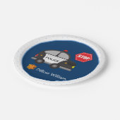 Jongen politieman en Kind blauw Papieren Bordje (Gekanteld)