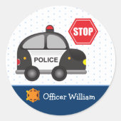 Jongen politieman en Kind blauw Ronde Sticker (Voorkant)