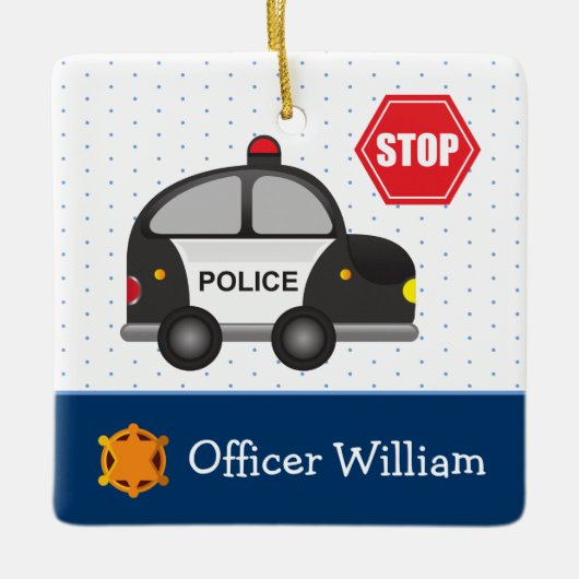 Jongen politiemanager en Kerstmis met auto Keramisch Ornament (Voorkant)