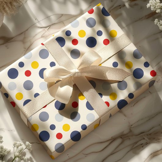Jongen Polka Dots Blauw Geel en Rood Patroon Cadeaupapier