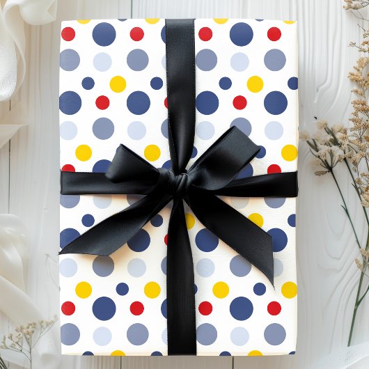 Jongen Polka Dots Blauw Geel en Rood Patroon Cadeaupapier
