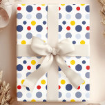 Jongen polka stippen blauw geel en rood gedessinee cadeaupapier<br><div class="desc">Perfect om die finishing touch aan te brengen op je cadeaus en het is geweldig voor verjaardagen,  Kerstmis,  jubilea of trouwfeesten! Mooie trendy moderne cadeauverpakkings papier ontwerp patronen door Printable Pretty.</div>
